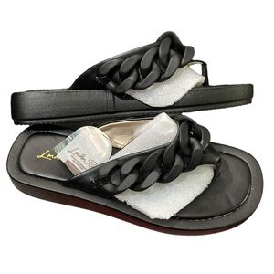 NEW London Rag Black Zing Chain Sandals - Size 8